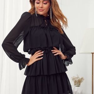 Shein Black Ruffle Long Sleeve Dress